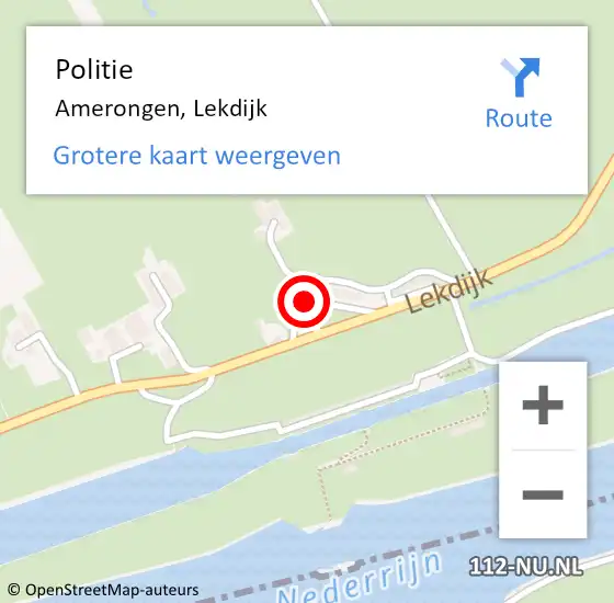 Locatie op kaart van de 112 melding: Politie Amerongen, Lekdijk op 19 oktober 2024 14:58