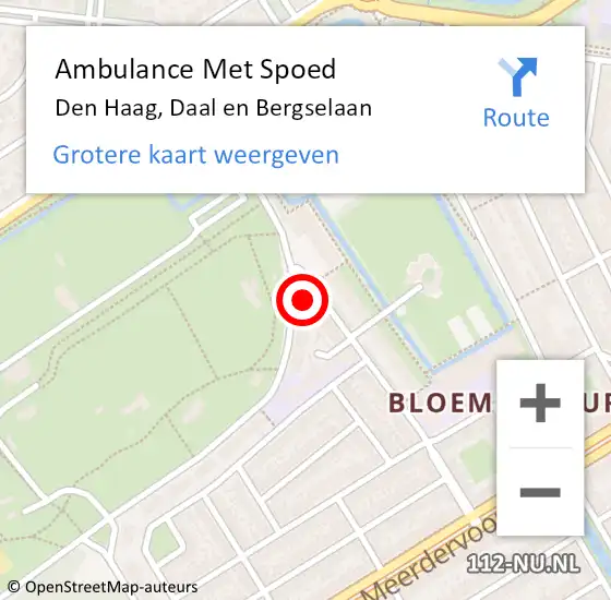 Locatie op kaart van de 112 melding: Ambulance Met Spoed Naar Den Haag, Daal en Bergselaan op 19 oktober 2024 15:00