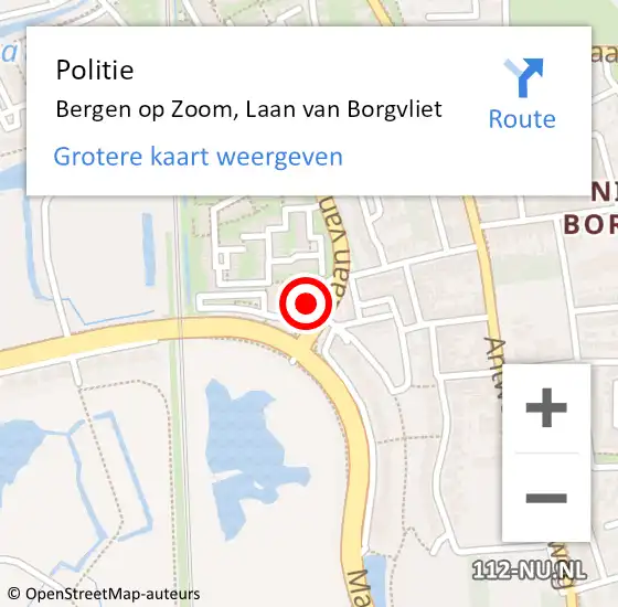 Locatie op kaart van de 112 melding: Politie Bergen op Zoom, Laan van Borgvliet op 19 oktober 2024 15:29