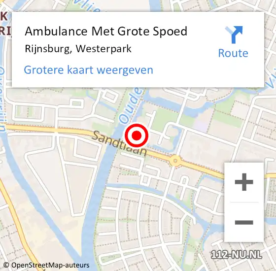 Locatie op kaart van de 112 melding: Ambulance Met Grote Spoed Naar Rijnsburg, Westerpark op 19 oktober 2024 15:36