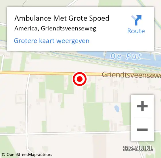 Locatie op kaart van de 112 melding: Ambulance Met Grote Spoed Naar America, Griendtsveenseweg op 24 oktober 2014 01:06