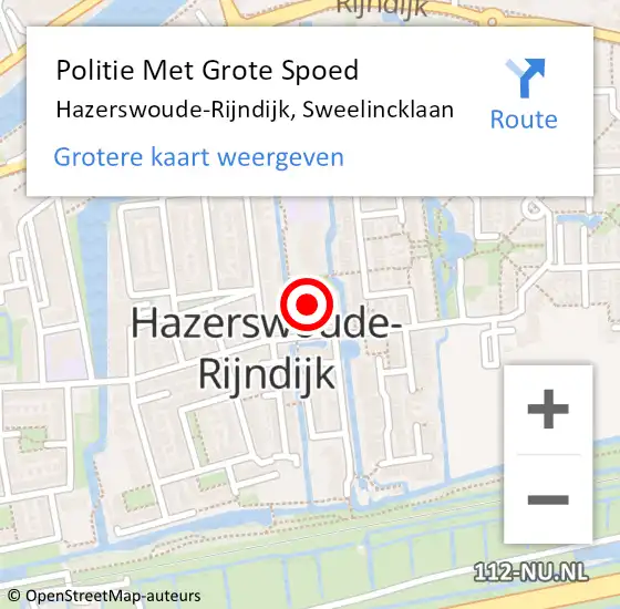 Locatie op kaart van de 112 melding: Politie Met Grote Spoed Naar Hazerswoude-Rijndijk, Sweelincklaan op 19 oktober 2024 15:47