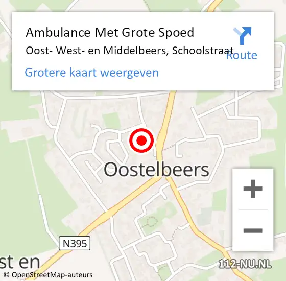 Locatie op kaart van de 112 melding: Ambulance Met Grote Spoed Naar Oost- West- en Middelbeers, Schoolstraat op 24 oktober 2014 01:06