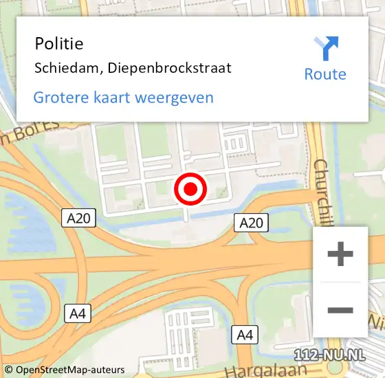 Locatie op kaart van de 112 melding: Politie Schiedam, Diepenbrockstraat op 19 oktober 2024 15:49