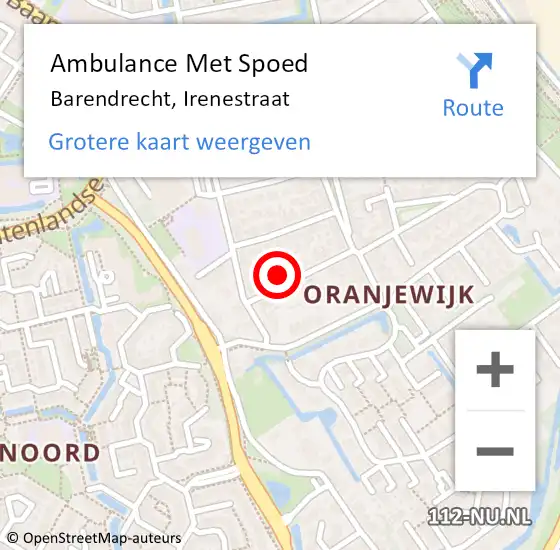 Locatie op kaart van de 112 melding: Ambulance Met Spoed Naar Barendrecht, Irenestraat op 19 oktober 2024 15:51