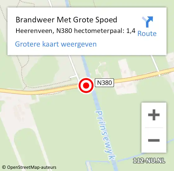 Locatie op kaart van de 112 melding: Brandweer Met Grote Spoed Naar Heerenveen, N380 hectometerpaal: 1,4 op 19 oktober 2024 16:01