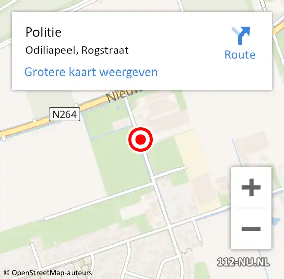 Locatie op kaart van de 112 melding: Politie Odiliapeel, Rogstraat op 19 oktober 2024 16:12