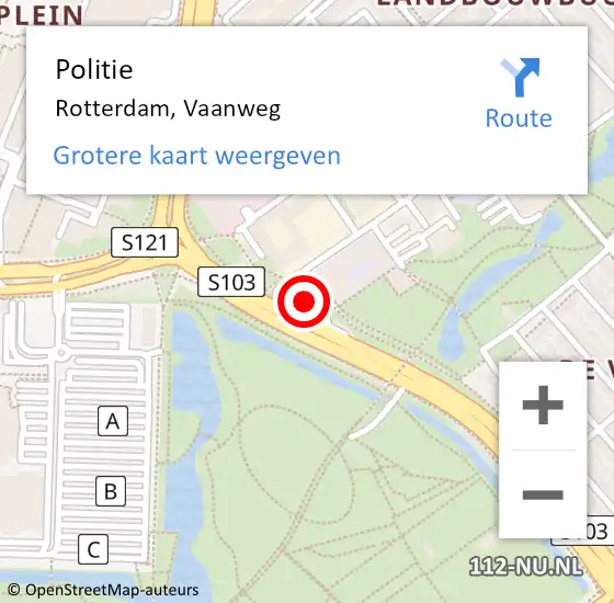 Locatie op kaart van de 112 melding: Politie Rotterdam, Vaanweg op 19 oktober 2024 16:25