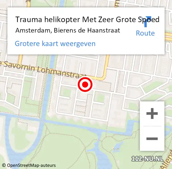 Locatie op kaart van de 112 melding: Trauma helikopter Met Zeer Grote Spoed Naar Amsterdam, Bierens de Haanstraat op 19 oktober 2024 16:47