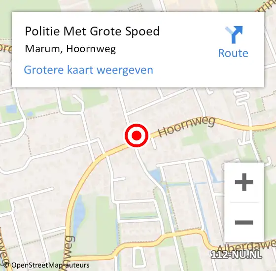 Locatie op kaart van de 112 melding: Politie Met Grote Spoed Naar Marum, Hoornweg op 19 oktober 2024 16:55