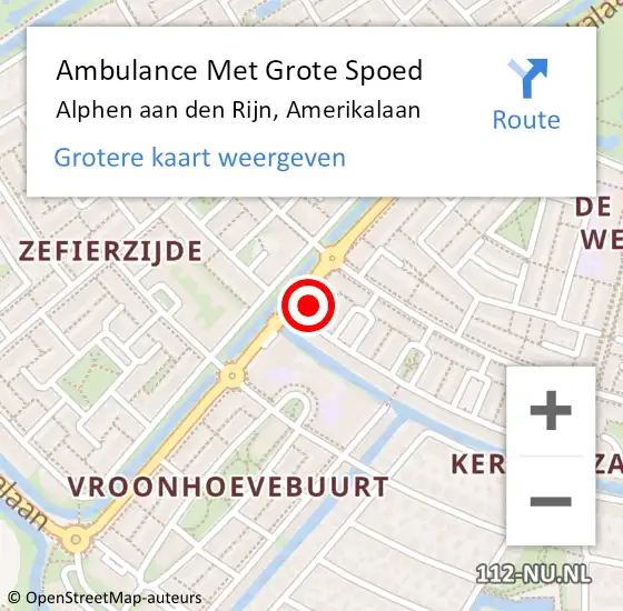 Locatie op kaart van de 112 melding: Ambulance Met Grote Spoed Naar Alphen aan den Rijn, Amerikalaan op 19 oktober 2024 17:12