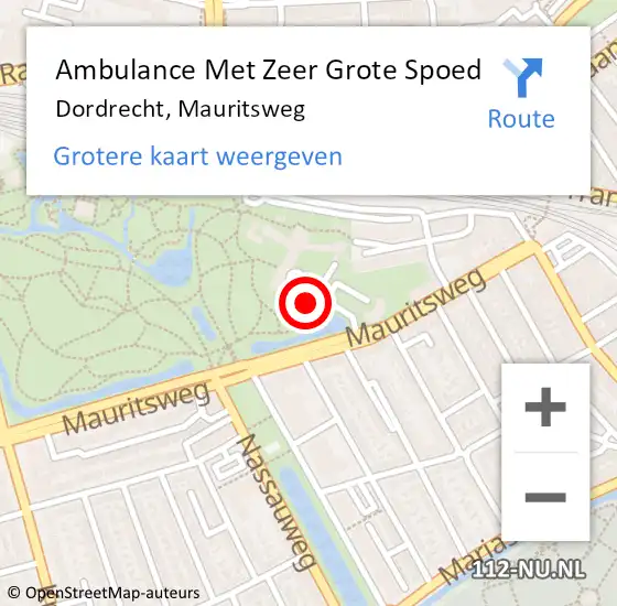 Locatie op kaart van de 112 melding: Ambulance Met Zeer Grote Spoed Naar Dordrecht, Mauritsweg op 19 oktober 2024 17:15