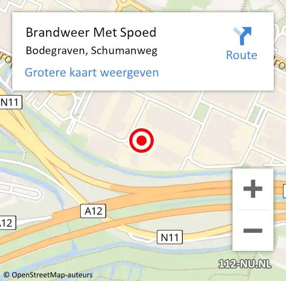 Locatie op kaart van de 112 melding: Brandweer Met Spoed Naar Bodegraven, Schumanweg op 19 oktober 2024 17:26