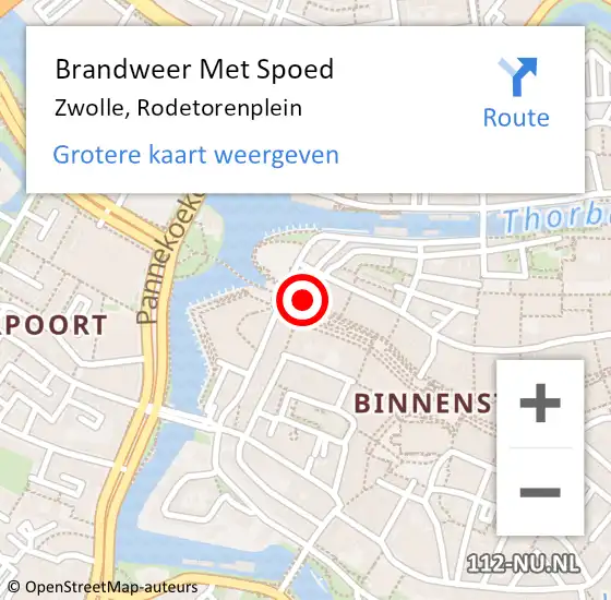 Locatie op kaart van de 112 melding: Brandweer Met Spoed Naar Zwolle, Rodetorenplein op 24 oktober 2014 01:29