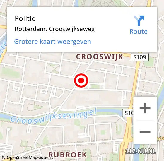 Locatie op kaart van de 112 melding: Politie Rotterdam, Crooswijkseweg op 19 oktober 2024 17:48