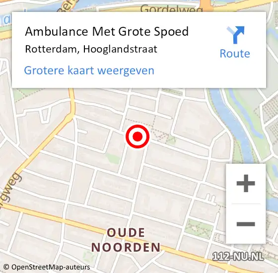 Locatie op kaart van de 112 melding: Ambulance Met Grote Spoed Naar Rotterdam, Hooglandstraat op 19 oktober 2024 18:00