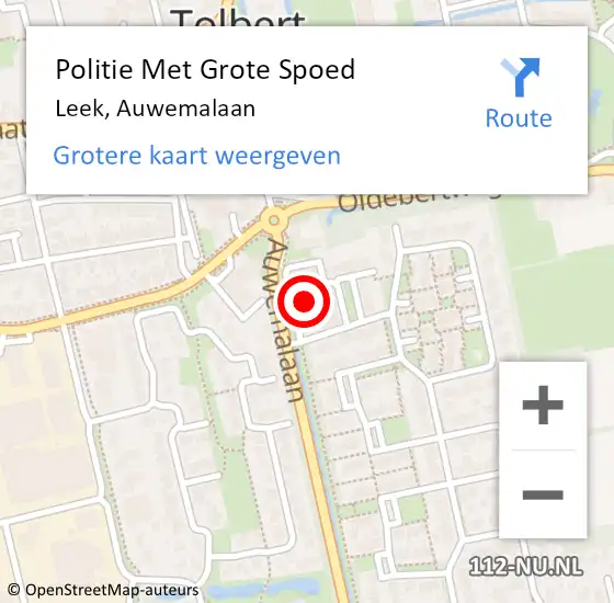 Locatie op kaart van de 112 melding: Politie Met Grote Spoed Naar Leek, Auwemalaan op 19 oktober 2024 18:02