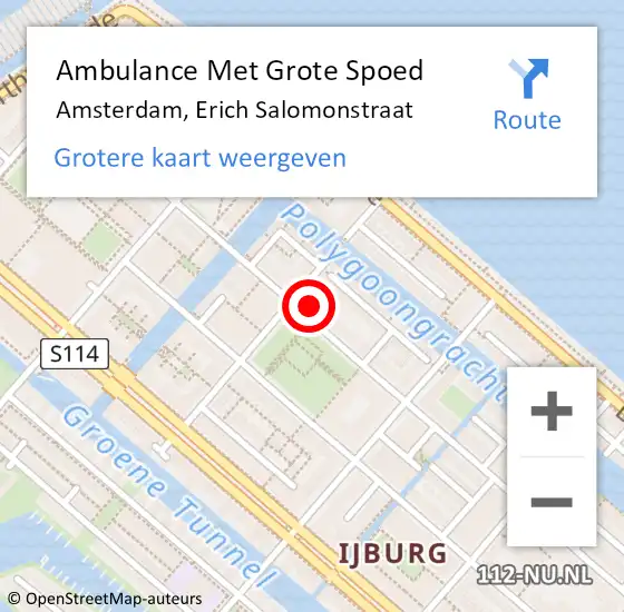 Locatie op kaart van de 112 melding: Ambulance Met Grote Spoed Naar Amsterdam, Erich Salomonstraat op 19 oktober 2024 18:07