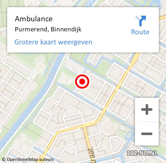 Locatie op kaart van de 112 melding: Ambulance Purmerend, Binnendijk op 19 oktober 2024 18:14