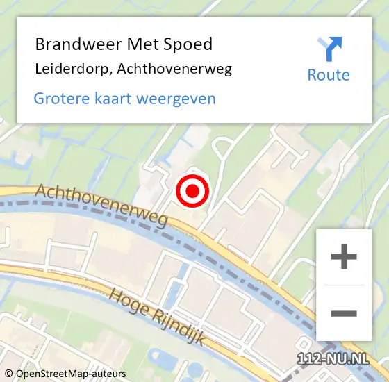 Locatie op kaart van de 112 melding: Brandweer Met Spoed Naar Leiderdorp, Achthovenerweg op 19 oktober 2024 18:19