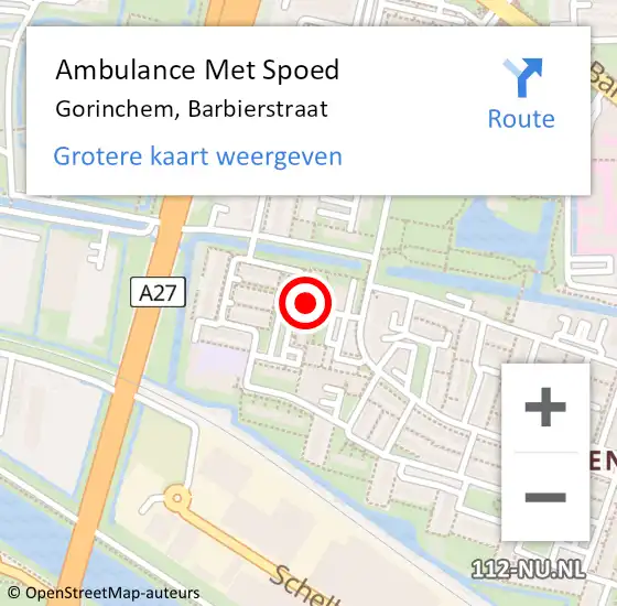 Locatie op kaart van de 112 melding: Ambulance Met Spoed Naar Gorinchem, Barbierstraat op 19 oktober 2024 18:21