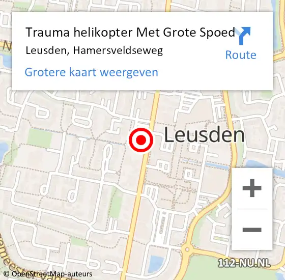 Locatie op kaart van de 112 melding: Trauma helikopter Met Grote Spoed Naar Leusden, Hamersveldseweg op 19 oktober 2024 18:22