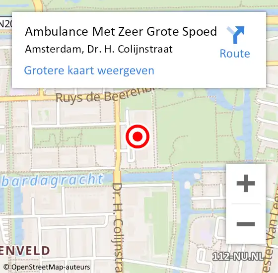 Locatie op kaart van de 112 melding: Ambulance Met Zeer Grote Spoed Naar Amsterdam, Dr. H. Colijnstraat op 19 oktober 2024 18:23