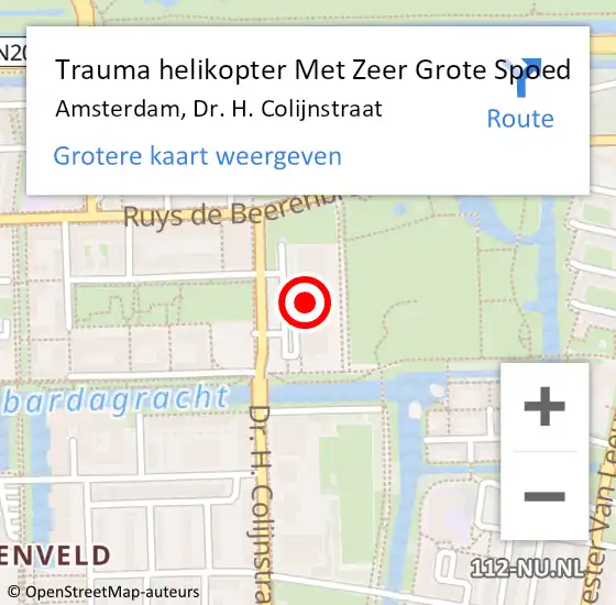 Locatie op kaart van de 112 melding: Trauma helikopter Met Zeer Grote Spoed Naar Amsterdam, Dr. H. Colijnstraat op 19 oktober 2024 18:27