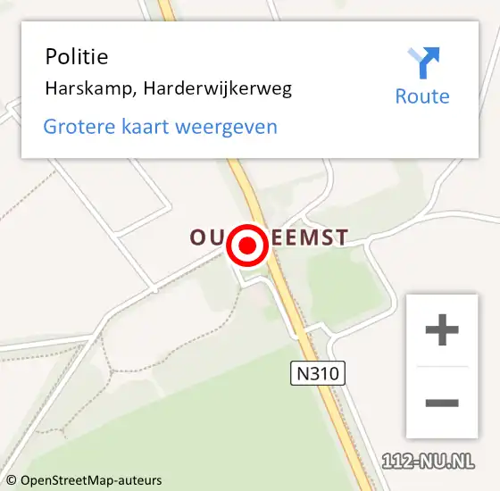 Locatie op kaart van de 112 melding: Politie Harskamp, Harderwijkerweg op 19 oktober 2024 18:49