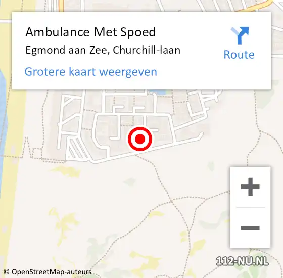 Locatie op kaart van de 112 melding: Ambulance Met Spoed Naar Egmond aan Zee, Churchill-laan op 19 oktober 2024 18:54