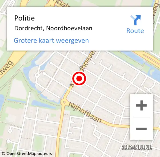 Locatie op kaart van de 112 melding: Politie Dordrecht, Noordhoevelaan op 19 oktober 2024 19:06