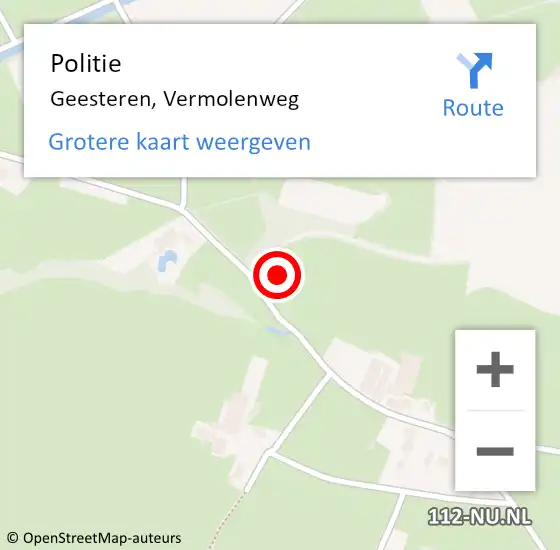 Locatie op kaart van de 112 melding: Politie Geesteren, Vermolenweg op 19 oktober 2024 19:09