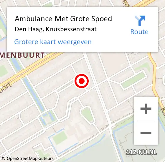 Locatie op kaart van de 112 melding: Ambulance Met Grote Spoed Naar Den Haag, Kruisbessenstraat op 19 oktober 2024 19:18