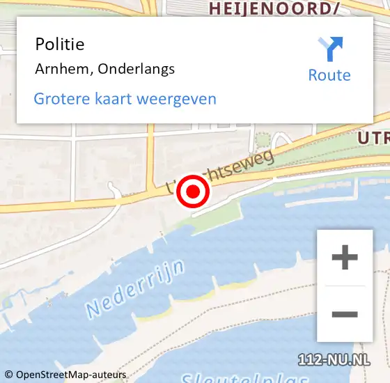 Locatie op kaart van de 112 melding: Politie Arnhem, Onderlangs op 19 oktober 2024 19:39