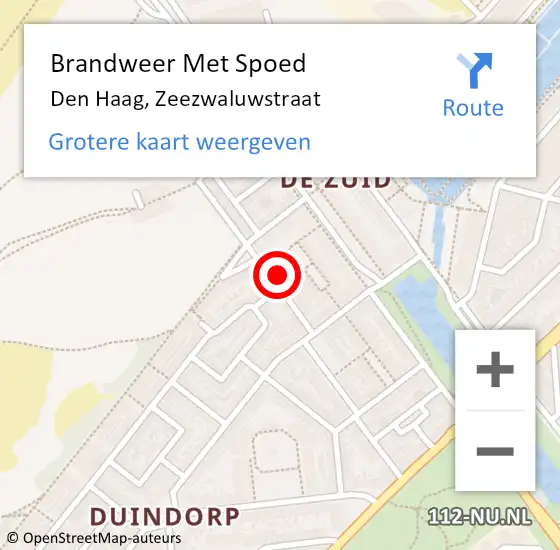 Locatie op kaart van de 112 melding: Brandweer Met Spoed Naar Den Haag, Zeezwaluwstraat op 19 oktober 2024 19:45