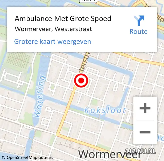 Locatie op kaart van de 112 melding: Ambulance Met Grote Spoed Naar Wormerveer, Westerstraat op 19 oktober 2024 20:10