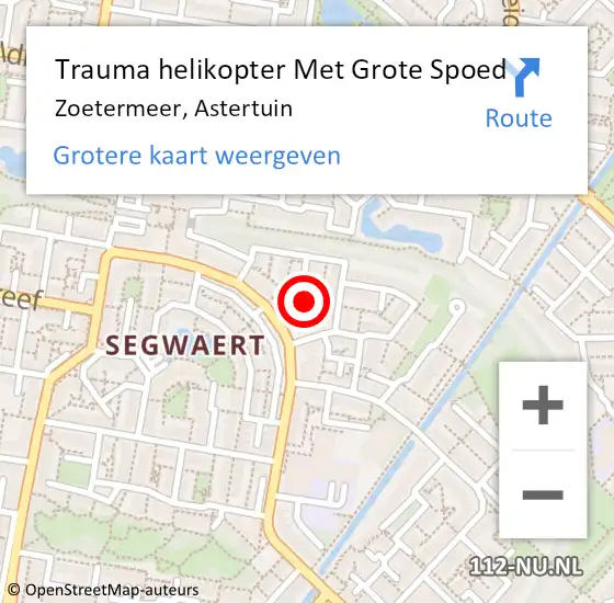 Locatie op kaart van de 112 melding: Trauma helikopter Met Grote Spoed Naar Zoetermeer, Astertuin op 19 oktober 2024 20:10