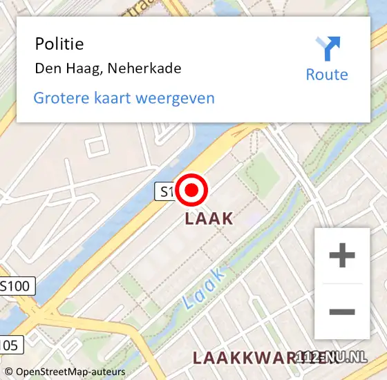 Locatie op kaart van de 112 melding: Politie Den Haag, Neherkade op 19 oktober 2024 20:49