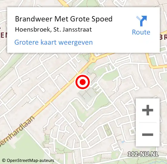 Locatie op kaart van de 112 melding: Brandweer Met Grote Spoed Naar Hoensbroek, St. Jansstraat op 19 oktober 2024 21:06