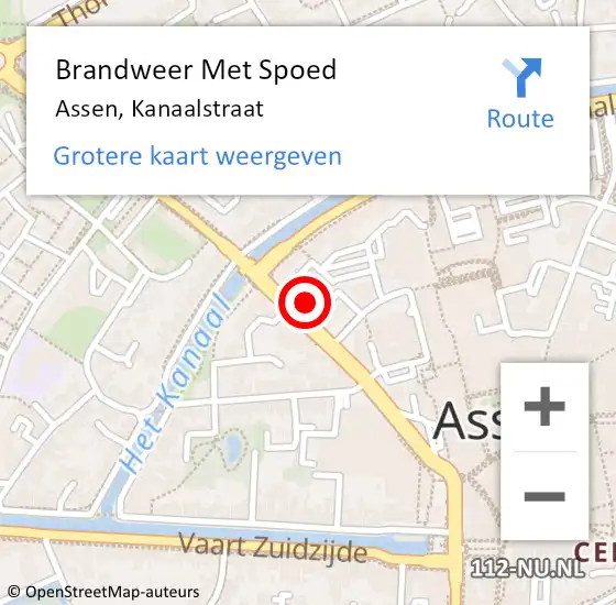 Locatie op kaart van de 112 melding: Brandweer Met Spoed Naar Assen, Kanaalstraat op 19 oktober 2024 21:11