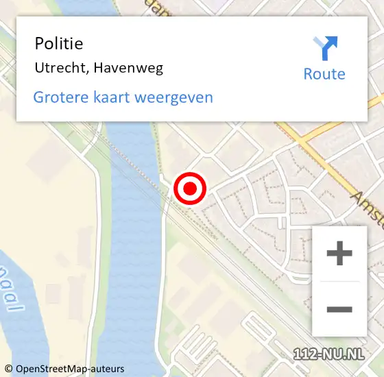 Locatie op kaart van de 112 melding: Politie Utrecht, Havenweg op 19 oktober 2024 21:17