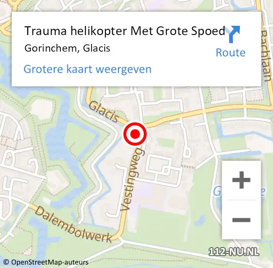 Locatie op kaart van de 112 melding: Trauma helikopter Met Grote Spoed Naar Gorinchem, Glacis op 19 oktober 2024 21:23