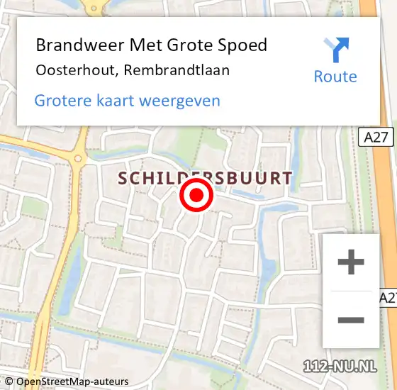 Locatie op kaart van de 112 melding: Brandweer Met Grote Spoed Naar Oosterhout, Rembrandtlaan op 19 oktober 2024 21:32