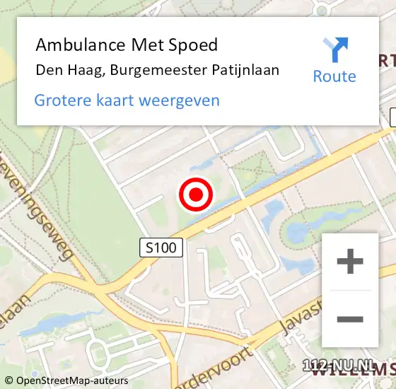 Locatie op kaart van de 112 melding: Ambulance Met Spoed Naar Den Haag, Burgemeester Patijnlaan op 19 oktober 2024 21:34