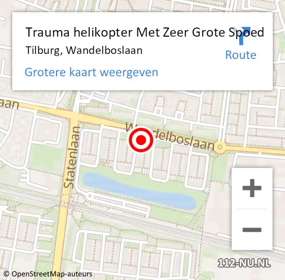 Locatie op kaart van de 112 melding: Trauma helikopter Met Zeer Grote Spoed Naar Tilburg, Wandelboslaan op 19 oktober 2024 21:36