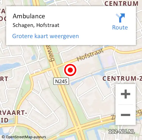 Locatie op kaart van de 112 melding: Ambulance Schagen, Hofstraat op 19 oktober 2024 21:37