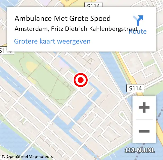 Locatie op kaart van de 112 melding: Ambulance Met Grote Spoed Naar Amsterdam, Fritz Dietrich Kahlenbergstraat op 19 oktober 2024 21:43