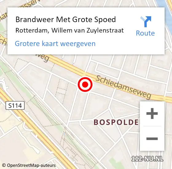 Locatie op kaart van de 112 melding: Brandweer Met Grote Spoed Naar Rotterdam, Willem van Zuylenstraat op 19 oktober 2024 21:51