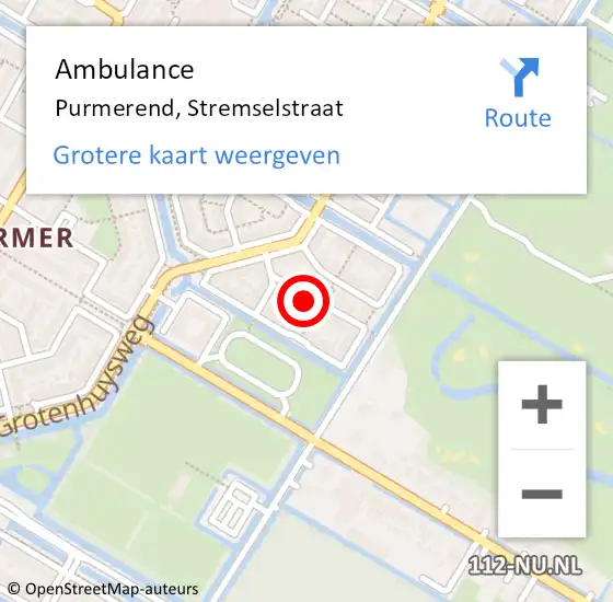 Locatie op kaart van de 112 melding: Ambulance Purmerend, Stremselstraat op 19 oktober 2024 22:13