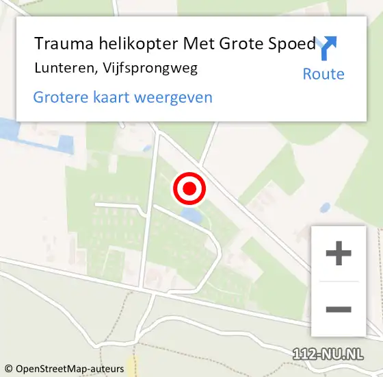 Locatie op kaart van de 112 melding: Trauma helikopter Met Grote Spoed Naar Lunteren, Vijfsprongweg op 19 oktober 2024 22:18